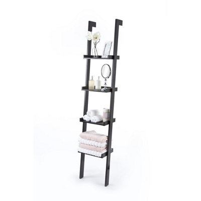 Sennen BLACK Wooden 4 tier Ladder Shelf Leaning Bookcase