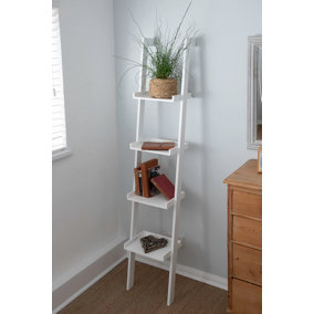 Sennen WHITE  Wooden 4 tier Ladder Shelf / Leaning Bookcase