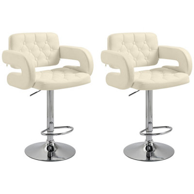 Senoke Set of 2 White Faux Leather Adjustable Swivel Bar Stools with ...