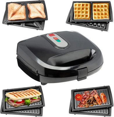 Sensio Home Multi Functional 3 in 1 Waffle Deep Fill Sandwich Panini or Grill Maker Black