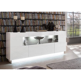 Sensis Display Sideboard Cabinet in White Gloss - Modern Storage Unit with Glassed Doors  W1600mm x H850mm x D430mm
