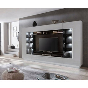 Sensis Entertainment Unit in White High Gloss for Up to 65" TVs - 2750mm x 1900mm x 400mm - Majestic Media Showcase