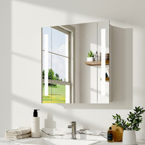 Sensor LED Light Mirror Cabinet Wall Mount Medicine Cabinet Single Door Bathroom Storage Shelf  600mm H x 640 mm W