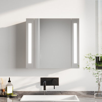 Sensor LED Light Mirror Cabinet Wall Mount Single Door Bathroom Storage Shelf 60 x 64cm Price Comparisons | Compare The Build