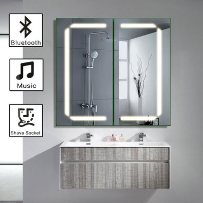 Sensor LED Lighting Bathroom Mirror Cabinets with Bluetooth Speaker Wall-mounted Storage Organizer 65 x 60cm Price Comparisons | Compare The Build