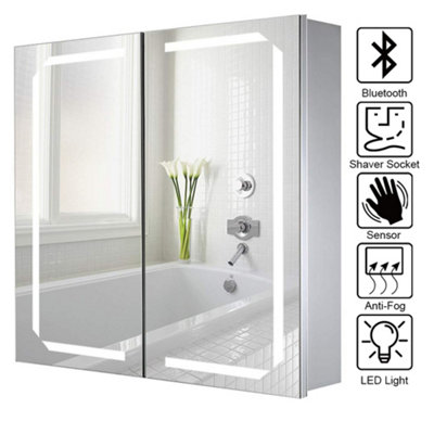 Sensor Wall Bathroom Mirror Cabinet LED Lighting with Bluetooth Speaker and Shaver Socket 650 x 600 mm Price Comparisons | Compare The Build