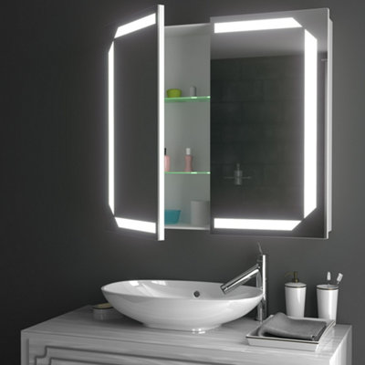 Sensor Wall Bathroom Mirror Cabinet LED Lighting with Bluetooth Speaker and Shaver Socket 650 x 600 mm