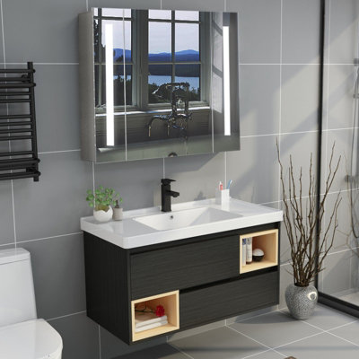 Sensor Wall Bathroom Mirror Cabinet LED Lighting with Shaver Socket 640 x 600 mm