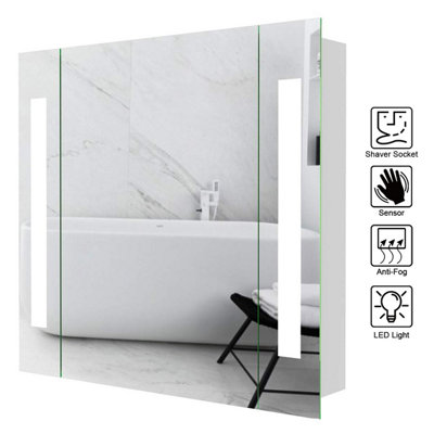 Sensor Wall Bathroom Mirror Cabinet LED Lighting with Shaver Socket 640 x 600 mm
