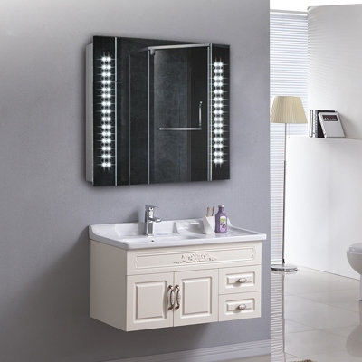 Sensor Wall Bathroom Mirror Cabinet LED Lighting with Shaver Socket 650 x 600 mm Price Comparisons | Compare The Build