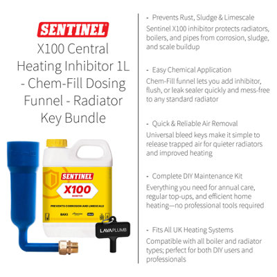 Sentinel X100 1L Central Heating Inhibitor Kit with Chem Fill Dosing ...