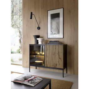 Sento Display Sideboard Cabinet (H)830mm (W)1040mm (D)390mm with LED Lighting - Dark Oak And Black Matt