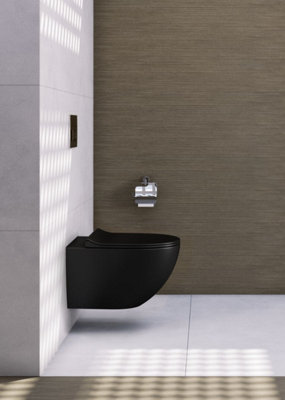 Sento SmoothFlush rimless toilet + seat with fall brake, Matte black ...