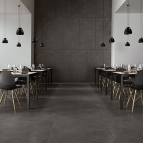 Sentry Matt Black Concrete Effect Porcelain Wall & Floor Tile - Pack of 18 Tiles, 12.96m² - (L)600(W)1200mm