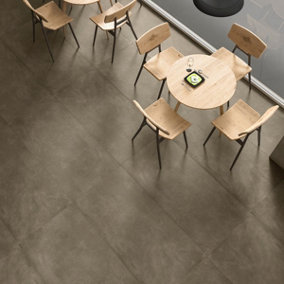 Sentry Matt Brown Concrete Effect Porcelain Wall & Floor Tile - Pack of 18 Tiles, 12.96m² - (L)600(W)1200mm