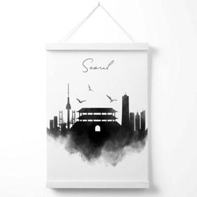 Seoul Watercolour Skyline City Poster with Hanger / 33cm / White