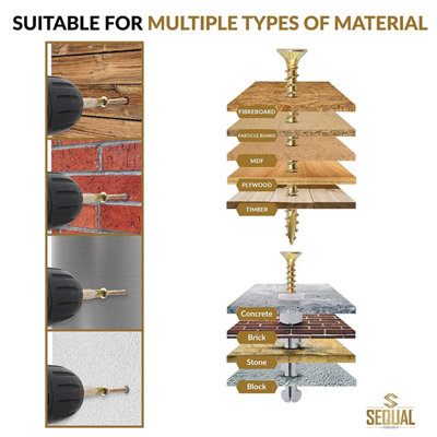 SEQUAL Hyper Drive Wood Screws, Self Countersinking Head, With Knurled Thread, M4x70mm (Box Of 100)