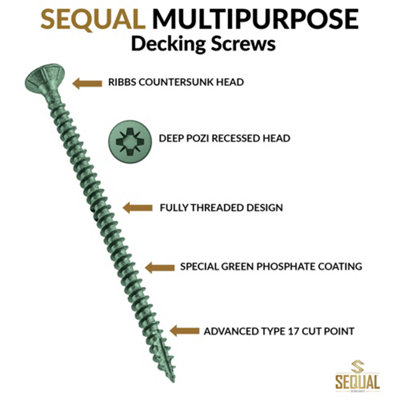 SEQUAL Ultimate Multipurpose Decking Screws, External Wood Screws, M4 x 70mm (Box of 200)