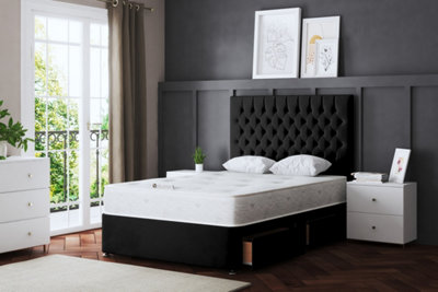 Seraphine Black Upholstered Divan Bed with Headboard and Four Drawers Double