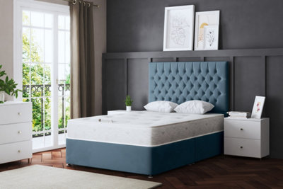 Seraphine Blue Upholstered Divan Bed with Headboard Double