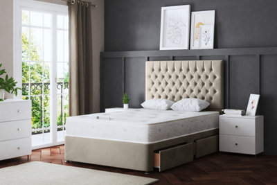 Seraphine Cream Upholstered Divan Bed with Headboard and Two Drawers Double