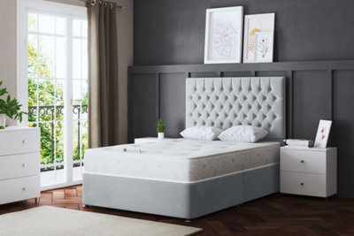 Seraphine Silver Upholstered Divan Bed with Headboard Double