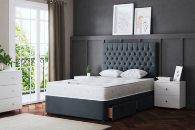 Seraphine Steel Upholstered Divan Bed with Headboard and Four Drawers Double