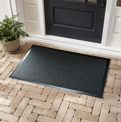 Serdim Rugs Non Slip Dirt Trapper Rubber Edged PVC Barrier Door Entrance Mats Anthracite 120x180 cm