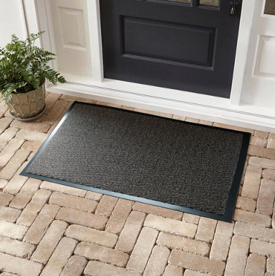 Serdim Rugs Non Slip Dirt Trapper Rubber Edged PVC Barrier Door Entrance Mats Brown 40x60 cm