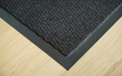 Serdim Rugs Non Slip Dirt Trapper Rubber Edged PVC Barrier Door Entrance Mats Charcoal 60x90 cm