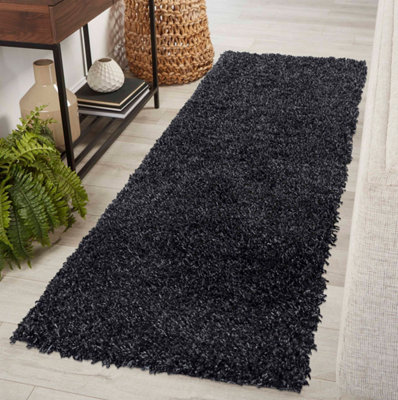 Serdim Rugs Plain Living Room Shaggy Area Rugs Anthracite Runner 60x220 cm