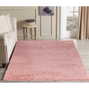 Serdim Rugs Plain Living Room Shaggy Area Rugs Baby Pink 120x170 cm