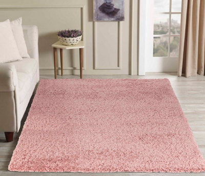 Serdim Rugs Plain Living Room Shaggy Area Rugs Baby Pink 80x150 cm