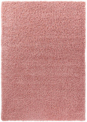 Serdim Rugs Plain Living Room Shaggy Area Rugs Baby Pink Round 120x120 cm