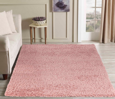 Serdim Rugs Plain Living Room Shaggy Area Rugs Baby Pink Round 120x120 cm