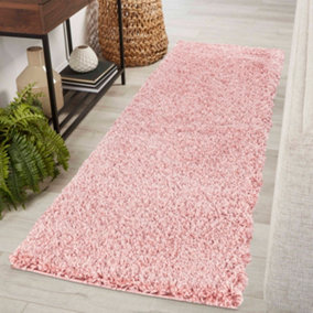Serdim Rugs Plain Living Room Shaggy Area Rugs Baby Pink Runner 60x220 cm