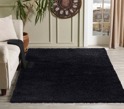 Serdim Rugs Plain Living Room Shaggy Area Rugs Black 200x290 cm