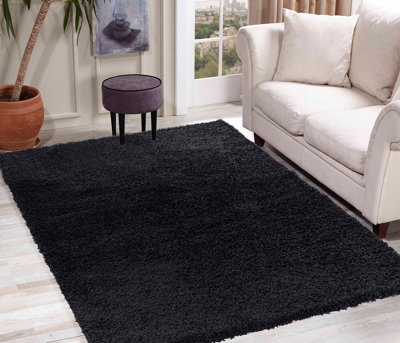 Serdim Rugs Plain Living Room Shaggy Area Rugs Black 80x150 cm