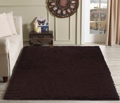 Serdim Rugs Plain Living Room Shaggy Area Rugs Brown 120x170 cm