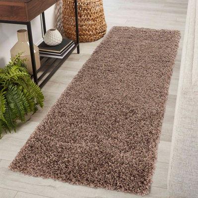 Serdim Rugs Plain Living Room Shaggy Area Rugs D.Beige Runner 60x220 cm