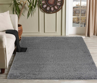 Serdim Rugs Plain Living Room Shaggy Area Rugs Dark Grey 60x110 cm