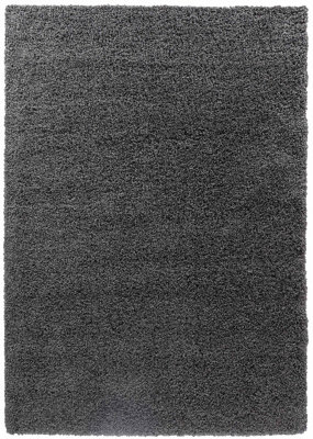 Serdim Rugs Plain Living Room Shaggy Area Rugs Dark Grey Round 120x120 cm