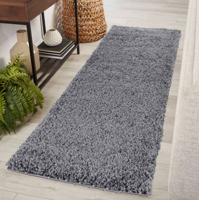 Serdim Rugs Plain Living Room Shaggy Area Rugs Dark Grey Runner 60x220 cm