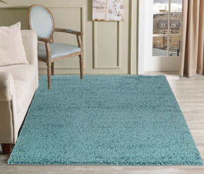 Serdim Rugs Plain Living Room Shaggy Area Rugs Duckegg 120x170 cm