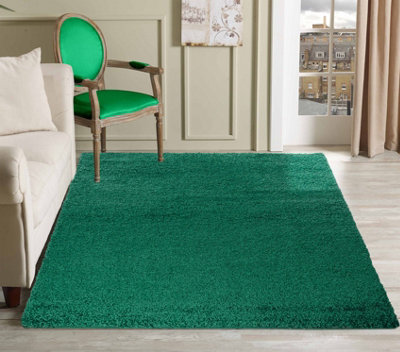 Serdim Rugs Plain Living Room Shaggy Area Rugs Emerald 120x170 cm