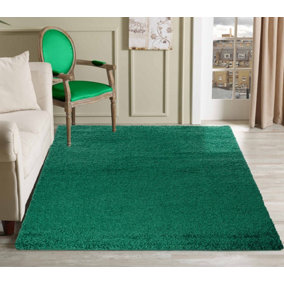 Serdim Rugs Plain Living Room Shaggy Area Rugs Emerald 200x290 cm