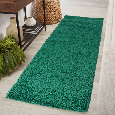 Serdim Rugs Plain Living Room Shaggy Area Rugs Emerald Runner 60x220 cm