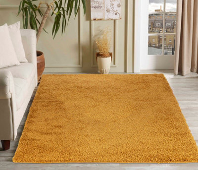 Serdim Rugs Plain Living Room Shaggy Area Rugs Gold 200x290 cm