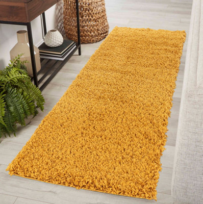 Serdim Rugs Plain Living Room Shaggy Area Rugs Gold Runner 60x220 cm