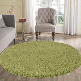 Serdim Rugs Plain Living Room Shaggy Area Rugs Green Round 120x120 cm
